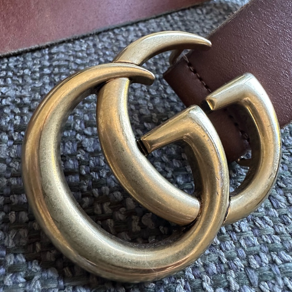Gucci Brass and Brown Belt with Iconic GG Buckle
